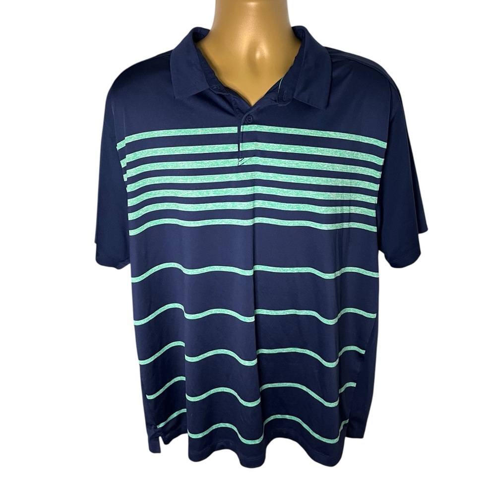 Under Armour Men’s Loose Fit Striped Performance Polo Navy Green 2XL